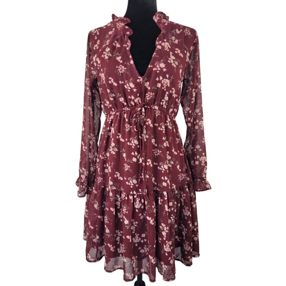 ✅ American Eagle Woman’s maroon floral print long sleeve dress size M